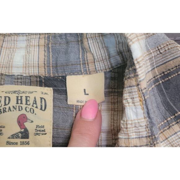 Red Head Men’s L Plaid Short Sleeve Button Up Shirt Blue Gray Outdoor EUC - Picture 5 of 9